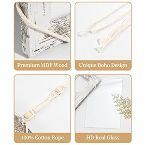 Takfot 4×6 hanging picture frames decorative boho wall decor 2 farmhouse wood frames with macrame string real glass rustic collage multi photo frame christmas gift for fathers day distressed white  urban country home decor