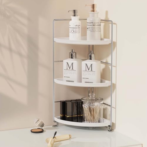 Image of 3-Tier Bathroom Counter Organizer, Plastic Bathroom Organizer, Tool-Less Installation Makeup Vanity Tray, Bathroom Organizer Countertop Skincare Perfume Organizers (Chrome)