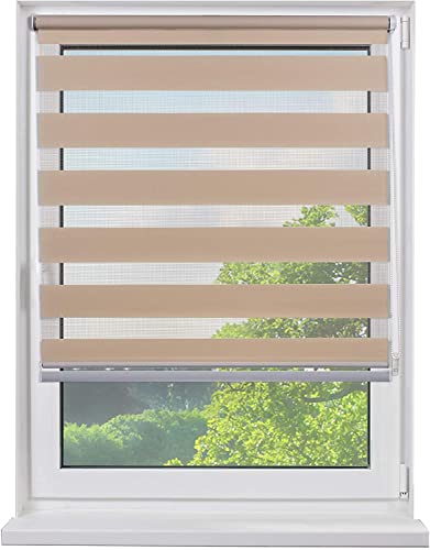 Fensterdecor Mini Doppel-Rollo, Klemmfix Duo-Rollo mit Seitenzug, Zebra-Rollo zum Klemmen in Creme, für idealen Sichtschutz, ohne Bohren, Blickdicht und lichtdurchlässig, 75 x 150 cm Cover