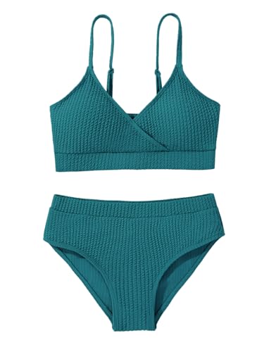 Image of Girl's 2 Piece Swimsuit Solid Spaghetti Strap Bikini Sets Beach Bathing Suit Swimwear for Teen Girls