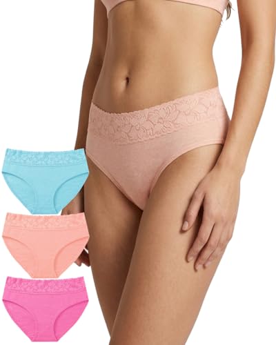 Image of NICSY Women's Panties Full Coverage Soft Touch Cotton Elastane Stretch Lace Underwear Styled Hipster with Panty for Women