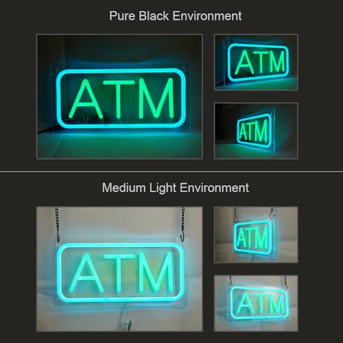 Image of ATM Neon Sign, Mini Size, 12 inchx6 inch, 12V-Powered Business Signboards for Convenience Store, Gas Station, Liquor Shop, Mini Market, High Brightness, Clear Acrylic Backboard, Wall Window Decor