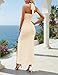 MEROKEETY Women's Wedding Guest Dress Summer Sleeveless Halter Backless Slit Ruched Beach Cocktail Formal Maxi Dresses, Beige, M
