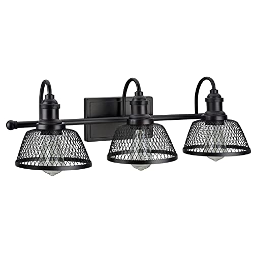 Image of Aspen Creative 62095, Three-Light Metal Bathroom Vanity Wall Light Fixture, 25 inch Wide, Transitional Design in Bronze with Metal Mesh Shade