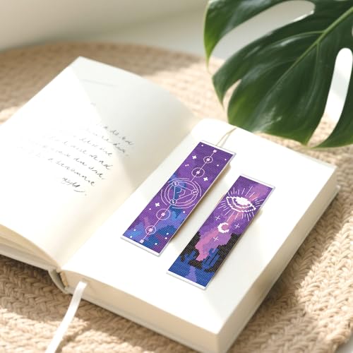 Image of FREEBLOSS 6 Set Cross Stitch Bookmark Kit Starry Sky Theme Stamped Cross Stitch Kit 11CT Embroidery Kits with Instructions for Beginners Adult 20x6cm /8x2.4inch