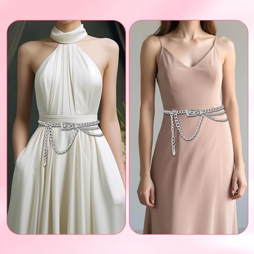 Silver Belt for Women, Metal Waist Chain Multilayer Adjustable Chain Belts Girls Stylish Waist Chain for Dresses, Jeans, Skirts, Trousers2