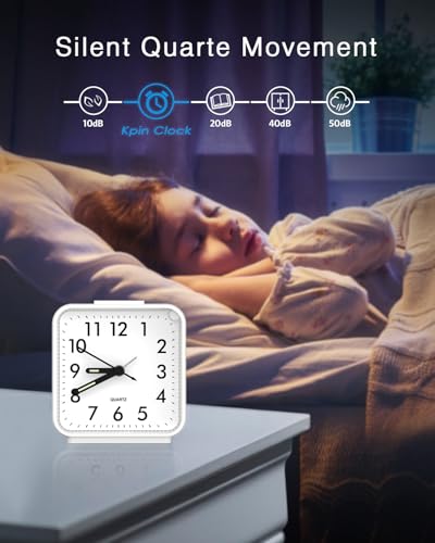 Image of AMIR Analog Silent Non Ticking Small Clock, Travel Analog Alarm Clock | Snooze & Light, Ascending Beep Sounds, Battery Operated Loud Alarm Clock for Bedroom