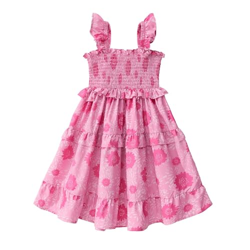 Little Bitty Toddler Girl Smocked Dress Floral Flutter Sleeve Ruffle Dresses Girls Summer Outfits Beach Sundress 2-7 Years
