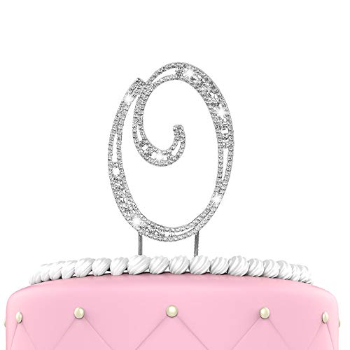 O'Creme Rhinestone Cake Topper - 4-Inch, Silver-Colored Letters for Wedding, Birthday, and Personalized Cakes - Sparkly Metal Alphabet Bling Decoration for Monograms, Initials, and Names - Letter O