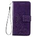 Produktbild Luxus Tasche für Apple iPhone SE 2020 iPhone 8 und iPhone 7 Case Außenseite aus Echt Leder Innenseite aus Textil Schutz Hülle seitlich aufklappbar Ultra Slim Cover Hülle Four Leaves Clover (Lila)