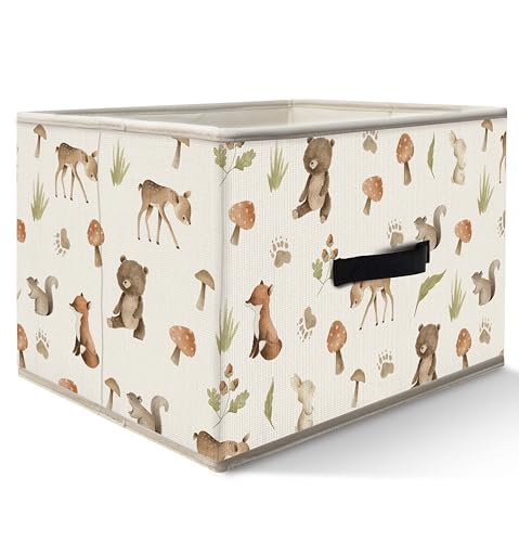 Nogrit Woodland Nursery Storage Bins Box, Toybox for Boys Girls, Forest Animal Mushroom Foldable Baskets Organizer Container with Handles for Bedroom Bathroom Kids Nursery Clothes Toys Books