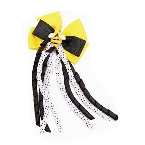 Pinzas para el pelo Yellow Bee Bow para niñas, 2 piezas, lazos rizados con puntos, clips para cabello para salidas de primavera y peinados diarios miniatura 2