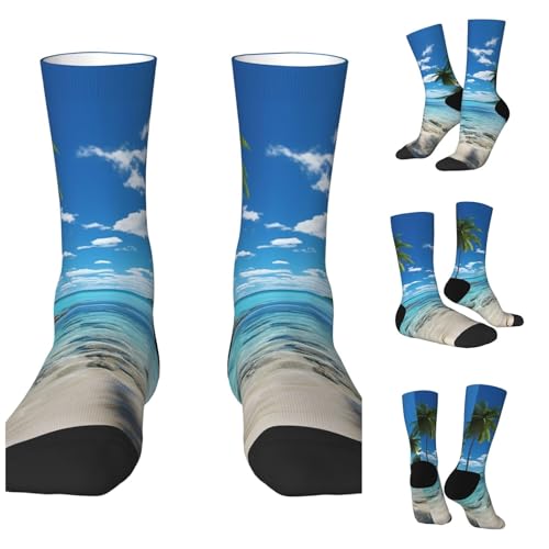 LZQPOEAS Beach palm tree Athletic Socks Unisex Cushioned Crew Socks Hiking Running Calf Sock Soft Above Ankle Sock