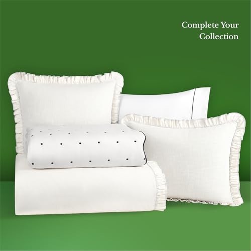 Image of kate spade new york Cotton Ruffle Euro Sham, 26 inch x 26 inch Spring Pillow Cover, Single 100% Cotton Linen-Like Cover, Machine Washable, White - Glacier Gray