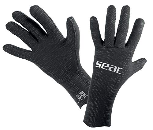 SEAC Ultraflex, 2 mm Ultra-Elastic Neoprene Gloves for Diving and Spearfishing, Anti-Slip, Black, Large