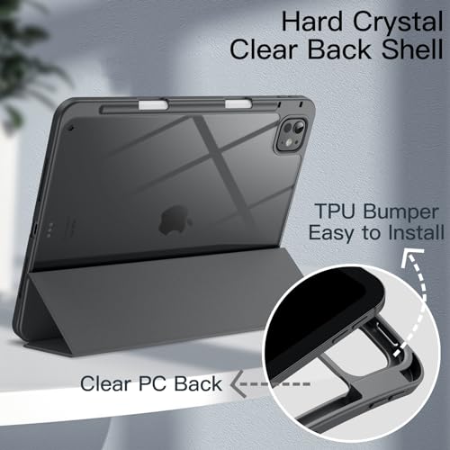 Image of JETech Cover Case for iPad Pro 11-Inch M5 /M4 2025 /2024 (6th /5th Generation) with Pencil Holder, Clear Transparent Back Shell Slim Stand Shockproof Tablet Cover, Auto Wake /Sleep (Space Gray)