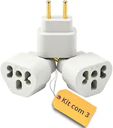 Kit com 03 Adaptadores de Tomada 10A e 20A Bivolt - Adaptador para Chapinhas, Secador de Cabelo, Ferro de Passar, Airfryer- Plugue Seguro para Eletrodomésticos e Eletrônicos até 250V
