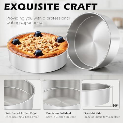 8 Inch Cake Pan - 3PCS Stainless Steel Round Layer Cake Baking Pans with 100 PCS Parchment Paper, Round Bakeware for Party Birthday Wedding, Mirror Finish & Dishwasher Safe - Image 3