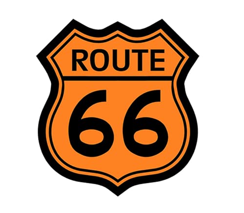 Pegatina Ruta 66 Estados Unidos | Sticker Estilo Route Clasica USA | Color Naranja | Medidas: 12.5 x 11 cm | Decoración Camper Furgoneta Van Coche Moto Motocicleta Caravana Cover