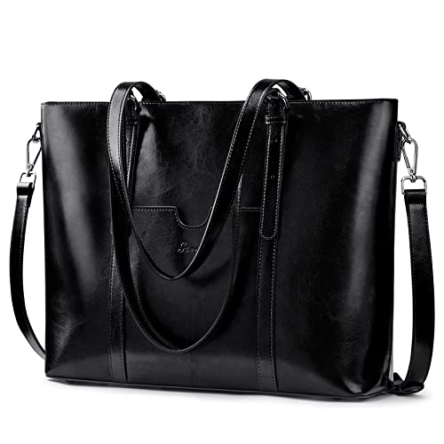 S ZONE Bolso de Mano Para Ordenador Portátil de Piel Auténtica Para Mujer, Bolso de Hombro Para Oficina, Maletín de Trabajo Para Ordenador de 15,6 Pulgadas