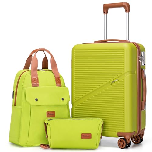 Image of Cosbarn Carry On Luggage,3 Piece Suitcase Set,22x14x9 Airline Approved | Lightweight ABS Hardside Luggage, TSA-Approved Lock,Suitcases with 360 Spinner Wheels,20Inch,Matching Backpack,For Men&Women