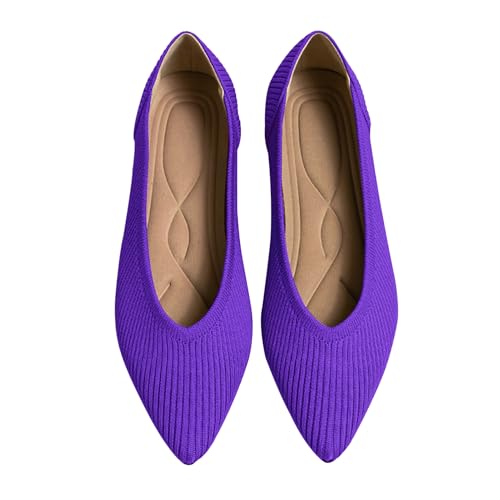 Image of TINGRISE Women's Flats Shoes Pointed Toe Knit Ballet Comfortable Dressy Slip On Flat