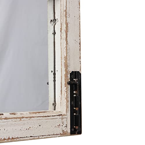 Farmhouse Wood Frame Window Mirror 14" X 33", Vertical Hanging Distressed White Rustic Window Mirrors For Wall Decor, Vintage Rectangular Window Pane Mirror For Living Room Bedroom Entryway Fireplace #TOP5