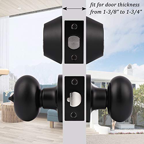 Probrico Entry Door Knobs With Double Cylinder Deadbolt Matte Black Oval Egg Shape Exterior Front Door Handleset Keyed Alike 6 Same Keys Per Set For Office Entrance Door Lock Set,1Pack #TOP5