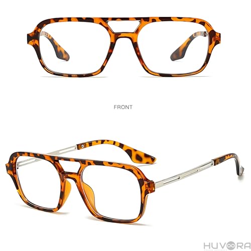 Image of Retro Flat Square 70's Aviator Double Bridge Metal Sunglasses for Men Women | Anti Blue UV Protection Zero Power Stylish Computer Night Driving Glasses | Trendy Branded Goggles