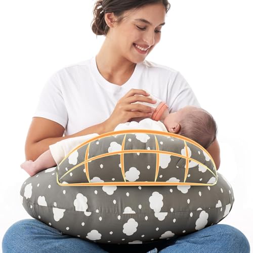 Exclusive Memory Foam Nursing Pillow Pioneering Safety Fence-Plus Size Breastfeeding Pillow for Ergonomic Comfort Support-Easier and Healthier Nursing Fit for All Removable Cover (Clouds)