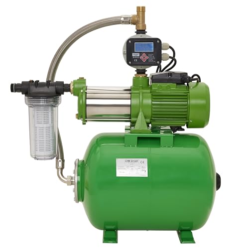 CHM GmbH Hauswasserwerk 24 L 10.000 L/h, Gartenpumpe Edelstahl 2100 Watt 7,8 Bar einstellbarer Druckschalter/Trockenlaufschutz