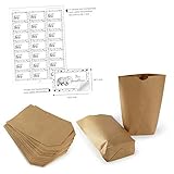 42 Papiertüten BRAUN 14 x 22 cm + 42 Sticker EISBÄR SCHNEEFLOCKEN SCHWARZ WEIß FREITEXTFELD