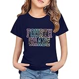 Kleinkind Buchstaben Grafik T-Shirt Kurzarm Rundhals Tops für Mädchen Regular Fit Shirt Casual Sommer Zurück zur Schule Tagesgebrauch Süßer Druck Tee Tops für Kinder (Navy, 2-3 Years)