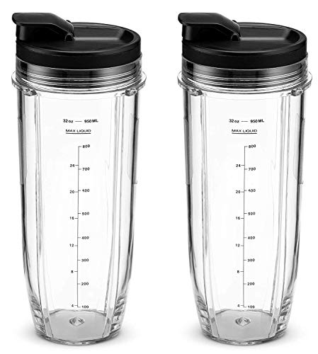 Flip Top to-go Lid with 32OZ Replacement Cups for Nutri Ninja Blender Replacement Parts. Fits Nutri Ninja Blenders 900W BL450 and 1000W Auto-iQ BL480 BL482 BL482-30 BL682