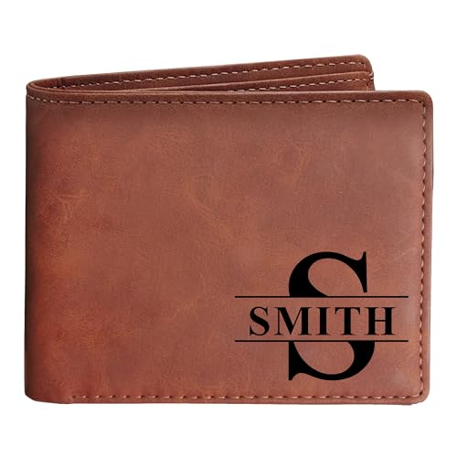 EDSG Custom Wallets for Men, Wallet With Picture, Engraved Gifts for Boyfriend, Men, Husband, Dad Gifts for Fathers Day Birthday Valentine Day Christmas Graduation (Dark Brown, Design 1)