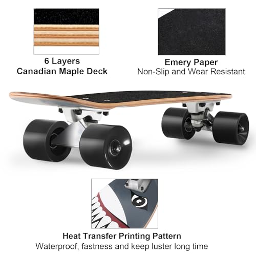Skates completos Skates Mini Cruiser de 55 cm para iniciantes, crianças, meninos e meninas (tubarão)