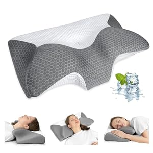 HOMCA Cervical Pillow, Ergonomic Memory Foam Pillow for Neck and Shoulder Pain Relief with Cooling Ice Silk Pillowcase, Orthopedic Neck Bed Pillow for Side, Back and Stomach Sleepers