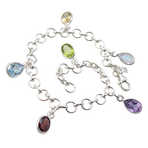 Image of Sterling Silver Cut Multistones tcw 8.4 Link Bracelet 8 inch Art Jewelry
