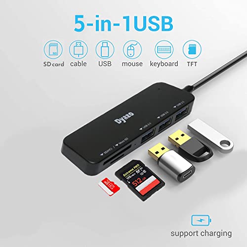 Image of Dyazo Upgraded 6 Fan Cooling Pad Laptop Raiser & USB Hub 5 in 1, 3 USB Port 2.0 & 2 TF & SD Slots Data Transfer Upto 480Mbps Compatible for MacBook, DELL, Computers & Other laptops, Black