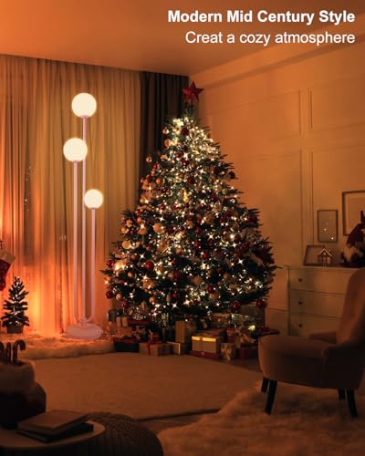 Image of 63IN 3-Light Dimmable Pink Floor Lamp, Unique Tall Standing Lamps with 3000K G9 Bulbs for Reading, Mid Century Modern Floor Lamp with 5Lbs Heavy Base for Living Room Bedroom Office