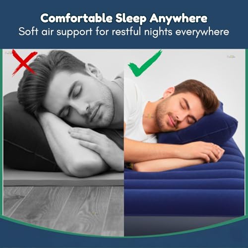 Image of Toy Imagine (80 x 60 x 10 Inch, Blue Queen Size Inflatable Air Mattress with Pump & 2 Air Pillows | Portable Foldable Air Bed for Home, Guests, Camping & Travel | Durable PVC Blow Up Mattress
