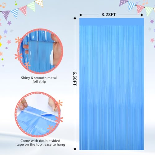 Image of 2Pack Macaron Blue Party Streamers, Blue Metallic Tinsel Streamers for Birthday Wedding Party Decors Graduation, Baby Shower, Photo Booth Props for Bachelorette Decors Xmas Halloween Party Backdrop