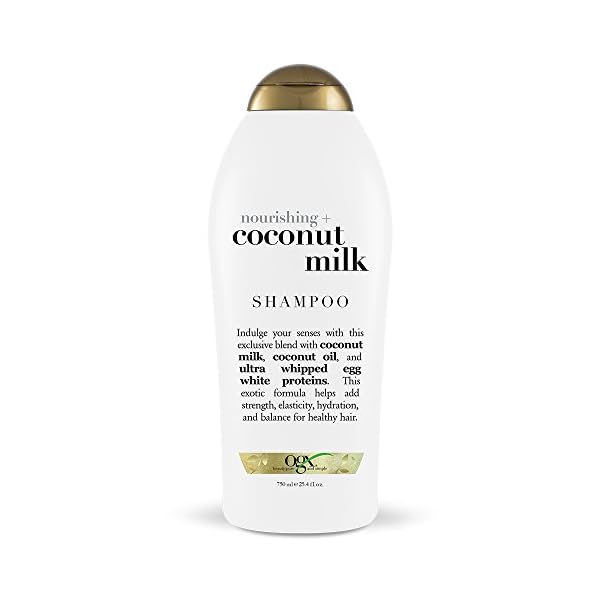 OGX Nourishing + Coconut Milk Moisturizing Shampoo for Strong & Healthy Hair, with Coconut Milk, Coconut Oil & Egg White Protein, Paraben-Free, Sulfate-Free Surfactants, 25.4 fl oz