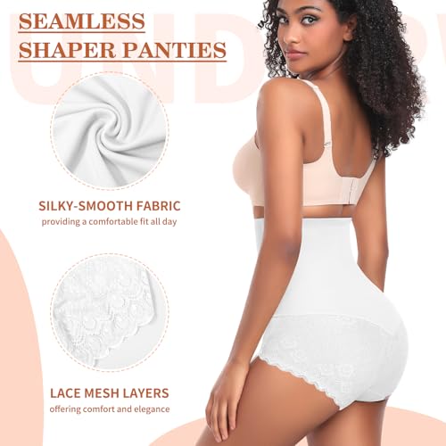 Image of Werena Tummy Control Shapewear Panties for Women High Waist Body Shaper Underwear Lace Shaping Girdle Briefs