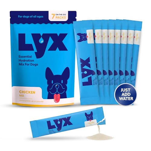 LYX Essential Hydration for Dogs Electrolyte & Nutrient Water Enhancer for Active & Senior Dogs Supports Hydration Recovery & Wellness Travel-Friendly Supplement Packets 7 Count (Chicken)