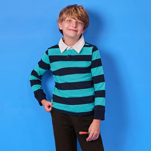 Lands' End Boys Husky Long Sleeve Collared Rugby Shirt X-Large Classic Navy/Baltic Stripe