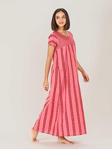 Image of Evolove Women's Cotton Long Maxi Night Gown Nighty Dress with Pocket & Stylish Button, Super Soft Comfortable (LNG-Button)