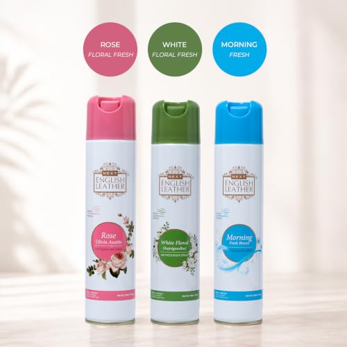 Image of Next Care English Leather Morning, Rose & White Floral Air Freshener Spray for Home, Car & Office - 220 ml Each (Pack of 3) | Room Freshener with Fresh, Floral & Tuberose Fragrances