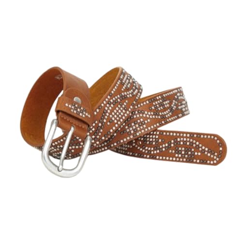 Round Rivet Shiny Leather Belt for Women,Gothic Punk Rock Style Studded Waist Strap Square Buckle for Jeans Pants