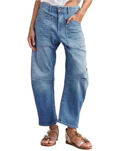 Kedera Women's Barrel Jeans Pants Straight Wide Leg Y2K Denim Pants Baggy Boyfriend Jeans with Pockets Light Blue